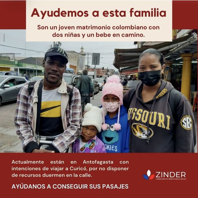 A campaign to help a Colombian family who were sleeping on the street in Antofagasta travel to Curicó.